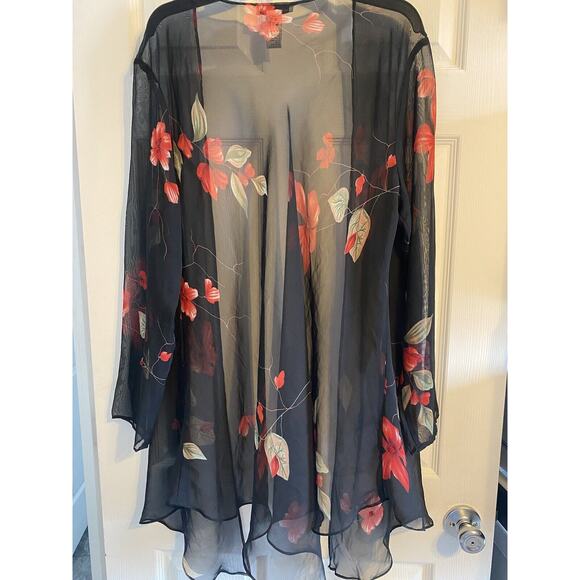 Drapers and Damons Sheer Floral Print Kimono Beaded Size 18 Romantic Goth - Picture 5 of 6